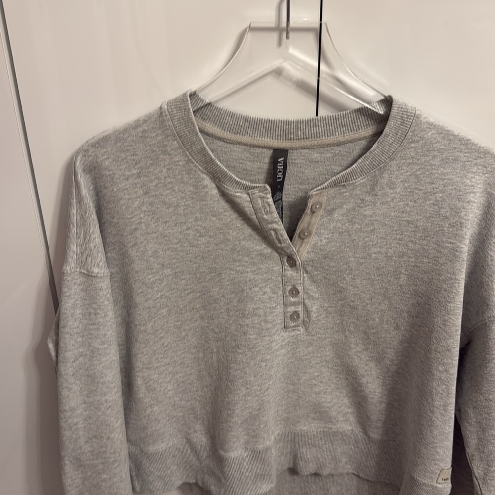Vuori Light Gray Cropped Henley Sweatshirt - Picture 2 of 4